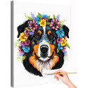Собака в ярких цветах Животные Зенненхунд Раскраска картина по номерам на холсте
