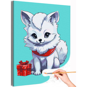 1 Песец с подарком Животные Мультики Детская Для детей Для мальчика Для девочек Зима Раскраска картина по номерам на холсте