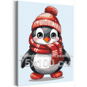 Пингвин в шапке и шарфе Животные Мультики Детская Для детей Для мальчика Для девочек Зима 75х100 Раскраска картина по номерам на холсте