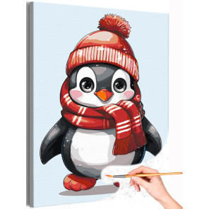 1 Пингвин в шапке и шарфе Животные Мультики Детская Для детей Для мальчика Для девочек Зима Раскраска картина по номерам на холс