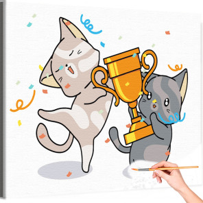 1 Котики и приз Животные Кошки Коты Котята Для Детей Детская Легкая Смешная Раскраска картина по номерам на холсте