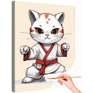 1 Белая кошка в кимоно Животные Котята Коты Каратэ Для детей Детская Для мальчика Для девочки Раскраска картина по номерам на хо
