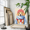 3 Щенок золотистый ретривер в шапке Животные Собака Голден Лабрадор Зима Рождество 80х100 Раскраска картина по номерам на холсте