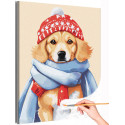 Щенок золотистый ретривер в шапке Животные Собака Голден Лабрадор Зима Рождество Раскраска картина по номерам на холсте