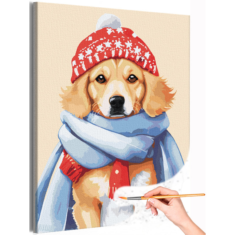 AAAA-Q2845 Щенок золотистый ретривер в шапке Животные Собака Голден  Лабрадор Зима Рождество Раскраска картина по номерам на холсте недорого  купить в интернет магазине в Краснодаре , цена, отзывы, фото