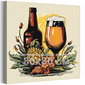 Хмель и пиво Еда Натюрморт Для кухни Интерьерная Для мужчин 80х80 Раскраска картина по номерам на холсте