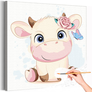 1 Бык с розой и бабочкой Коллекция Cute animals Животные Корова Цветы Для детей Детские Для девочек Для мальчиков Раскраска карт