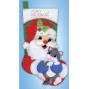 Санта с котенком Набор для вышивания сапожка для подарков Design works