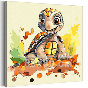 Маленькая черепаха Животные Осень Для детей Детская Для девочки Для мальчика 80х80 Раскраска картина по номерам на холсте