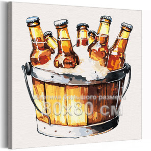 Холодное пиво Еда Натюрморт Для кухни Интерьерная Для мужчин 80х80 Раскраска картина по номерам на холсте