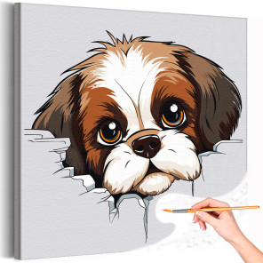1 Портрет Ши-тцу Животные Щенок Собака Для детей Легкая Раскраска картина по номерам на холсте