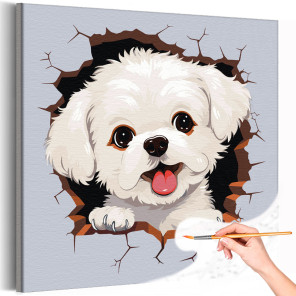 1 Бишон фризе щенок Животные Собака Болонка Детская Легкая Раскраска картина по номерам на холсте