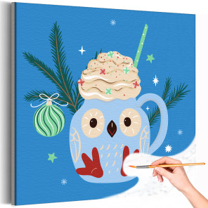 1 Чашка с совой Птицы Новый год Рождество Зима Для детей Детская Для девочек Для мальчика Раскраска картина по номерам на холсте