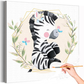 1 Малыш зебра с бабочкой Коллекция Cute animals Животные Цветы Для детей Детские Для девочек Для мальчиков Раскраска картина по 