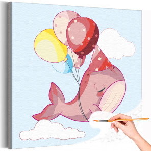 1 Розовый кит с воздушными шарами Коллекция Cute animals Рыбы Животные Для детей Детские Для девочек Для мальчиков Праздник Раск