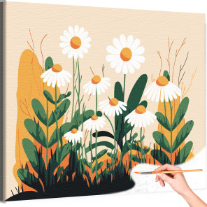 1 Ромашки минимализм Цветы Природа Пейзаж Легкая Для детей Детская Для девочек Раскраска картина по номерам на холсте