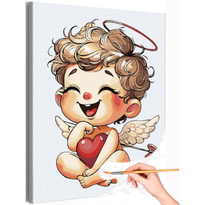 1 Влюбленный мальчик ангел с сердцем Дети Ребенок Малыш Любовь Для детей Детская Раскраска картина по номерам на холсте