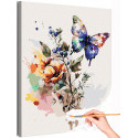 Ветвь с цветами и бабочка Природа Лето Яркая Интерьерная Раскраска картина по номерам на холсте