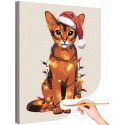 Абиссинская кошка с гирляндой Животные Коты Котята Новый год Рождество Зима Раскраска картина по номерам на холсте