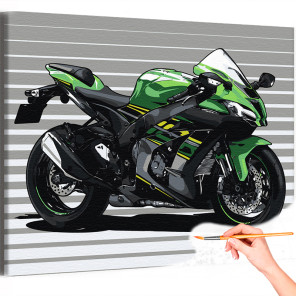 1 Зеленый гоночный мотоцикл Байк Спорт Для мужчин Раскраска картина по номерам на холсте
