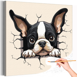 1 Щенок французского бульдога Животные Собака Легкая Детская Для детей Раскраска картина по номерам на холсте