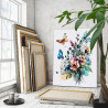 3 Букет цветов и бабочка Природа Лето Яркая Интерьерная 80х100 Раскраска картина по номерам на холсте