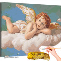 Ангел с золотыми крыльями на небе Люди Дети Ребенок Маленький мальчик Раскраска картина по номерам на холсте с металлическими красками