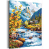 Дом на берегу горной реки Пейзаж Природа Альпы Цветы Весна Горы Вода 80х100 Раскраска картина по номерам на холсте