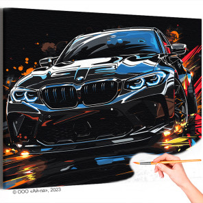  Машина БМВ Автомобиль BMW Черная Стильная Яркая Для мужчин Раскраска картина по номерам на холсте с неоновыми красками AAAA-ST0