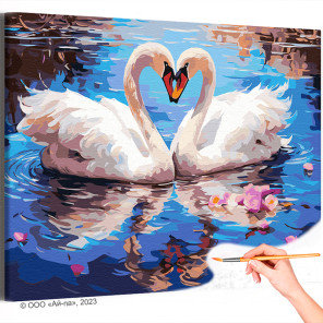  Лебеди и цветы на воде Птицы Природа Пейзаж Весна Любовь Романтика Пара Раскраска картина по номерам на холсте AAAA-ST0054