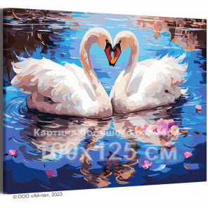 Лебеди и цветы на воде Птицы Природа Пейзаж Весна Любовь Романтика Пара 100х125 Раскраска картина по номерам на холсте