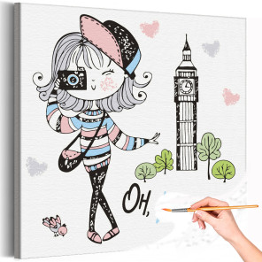 1 Девочка турист в Лондоне Город Девушка Для детей Детские Дети Для девочек Раскраска картина по номерам на холсте