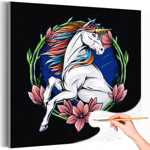 1 Единорог в цветах Мифология Для девочек Для детей Животные Раскраска картина по номерам на холсте