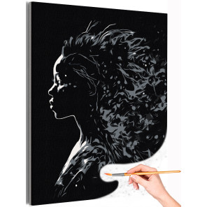 1 Портрет девушки на ветру Люди Женщина Африканка Стильная Черно белая Интерьерная Раскраска картина по номерам на холсте