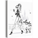 Стаканчик кофе в Лондоне Девушка Женщина Город Черно-белая Собака Животные 80х100 Раскраска картина по номерам на холсте