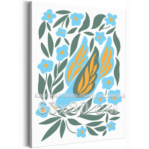 Голубь мира и цветы 3 Птицы Орнамент Листья Минимализм Для триптиха Интерьерная Легкая Небольшая 60х80 Раскраска картина по номе