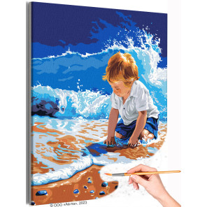  Ребенок на море Люди Дети Малыш Мальчик Пляж Океан Вода Лето Морской пейзаж Раскраска картина по номерам на холсте AAAA-ST0066