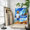  Мальчик на море и парусник Люди Дети Ребенок Малыш Корабль Пляж Океан Вода Лето Морской пейзаж 80х100 Раскраска картина по номе
