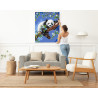 Панда на цветущей ветке Животные Медведь Малыш Весна Цветы Дерево Ветви 100х125 Раскраска картина по номерам на холсте