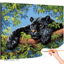 Черный леопард на дереве Животные Пантера Природа Раскраска картина по номерам на холсте