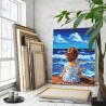  Малышка на берегу моря Дети Ребенок Девочка Дочка Океан Морской пейзаж Пляж Лето 100х125 Раскраска картина по номерам на холсте