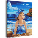Девочка с голубыми глазами у моря Дети Ребенок Малыш Океан Морской пейзаж Пляж Лето 80х100 Раскраска картина по номерам на холсте
