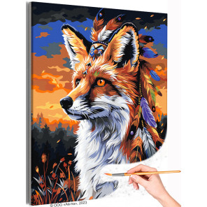  Тотем лисы на закате Животные Лисичка Индеец Стильная Раскраска картина по номерам на холсте AAAA-NK721