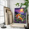  Лиса на поляне с ирисами Животные Лисичка Рыжая Природа Ночь Луна Лето Яркая 100х125 Раскраска картина по номерам на холсте AAA