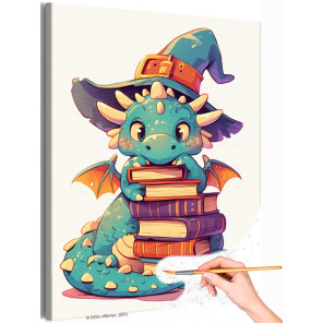  Маленький дракон волшебник с книгами Фэнтези Мультики Для детей Детская Для мальчиков Для девочек Яркая Раскраска картина по но