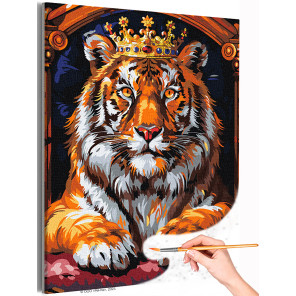  Тигр в золотой короне Животные Хищники С золотом Яркая Интерьерная Раскраска картина по номерам на холсте с металлической краск