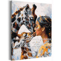 Портрет девушки с жирафами Люди Женщина Животные Тотем Стильная 100х125 Раскраска картина по номерам на холсте