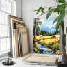 3 Пейзаж с домами и желтыми цветами Природа Деревня Лес Лето Река Вода 80х100 Раскраска картина по номерам на холсте