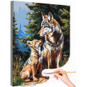 Волк и волчонок в лесу Животные Хищники Семья Волчица Малыш Мама Раскраска картина по номерам на холсте
