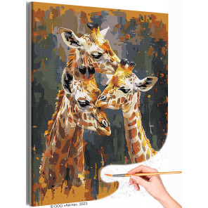 1 Семья жирафов Животные Папа мама и малыш Стильная Раскраска картина по номерам на холсте